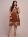 Vestido Midi Tela Com Bordado Marrom