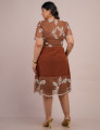 Vestido Midi Tela Com Bordado Marrom