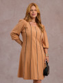Vestido Midi Com Vivo Bege 