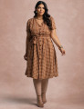  Vestido Mid Xadrez Com Textura Marrom