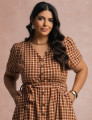  Vestido Mid Xadrez Com Textura Marrom