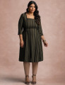 Vestido Midi Estampado Listrado Verde 