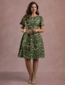 Vestido Midi Estampada Com Vivo Musgo