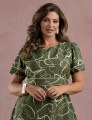 Vestido Midi Estampada Com Vivo Musgo