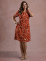 Vestido Midi Estampada Com Vivo Telha 