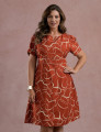 Vestido Midi Estampada Com Vivo Telha 