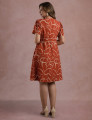 Vestido Midi Estampada Com Vivo Telha 