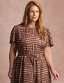 Vestido Midi Estampado Saia Rodada Marrom
