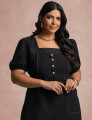 Vestido Midi Com Pesponto Frente Preto