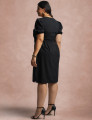 Vestido Midi Com Pesponto Frente Preto