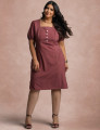 Vestido Midi Com Pesponto Frente Vinho
