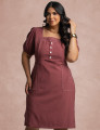 Vestido Midi Com Pesponto Frente Vinho