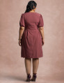 Vestido Midi Com Pesponto Frente Vinho