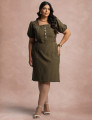 Vestido Midi Com Pesponto Frente Musgo