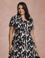 Vestido Midi Estampado Com Botões Na Pala Preto