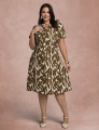 Vestido Midi Estampado Com Botões Na Pala Verde