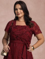 Vestido Midi Com Cinto Vinho 