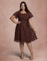 Vestido Midi Com Cinto Marrom 
