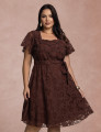 Vestido Midi Com Cinto Marrom 