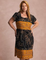 Vestido Midi Estampa Barrado Preto