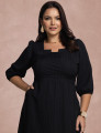Vestido Midi Plissado Com Bolso Preto