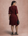 Vestido Midi Plissado Com Bolso Vinho