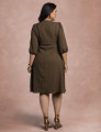 Vestido Midi Plissado Com Bolso Musgo