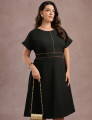 Vestido Midi Com Vivo Frente Preto