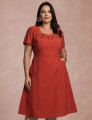 Vestido Midi Com Nervuras No Decote Telha 