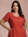 Vestido Midi Com Nervuras No Decote Telha 