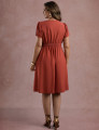 Vestido Midi Liso Com Veias Telha  