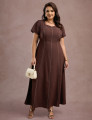 Vestido Longo Com Pesponto Marrom 