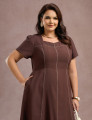 Vestido Longo Com Pesponto Marrom 