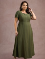 Vestido Longo Com Pesponto Musgo