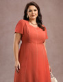 Vestido Longo Com Pesponto Telha
