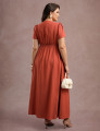 Vestido Longo Com Pesponto Telha