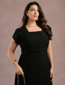 Vestido longo Cruzado Na Blusa Preto