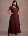 Vestido longo Cruzado Na Blusa Vinho