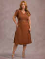 Vestido Mid Com Pesponto Marrom
