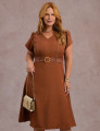 Vestido Mid Com Pesponto Marrom