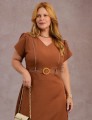 Vestido Mid Com Pesponto Marrom