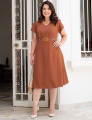 Vestido Mid Com Pesponto Marrom