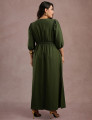 Vestido Longo Com Pesponto Musgo