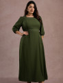 Vestido Longo Com Pesponto Musgo