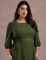 Vestido Longo Com Pesponto Musgo