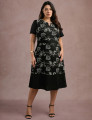 Vestido Midi Linho Com Bordado Preto