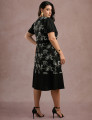 Vestido Midi Linho Com Bordado Preto
