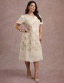 Vestido Midi Linho Com Bordado Bege 