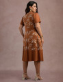 Vestido Midi Linho Com Bordado Marrom 