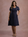 Vestido Midi Decote Princesa Com Botão Marinho